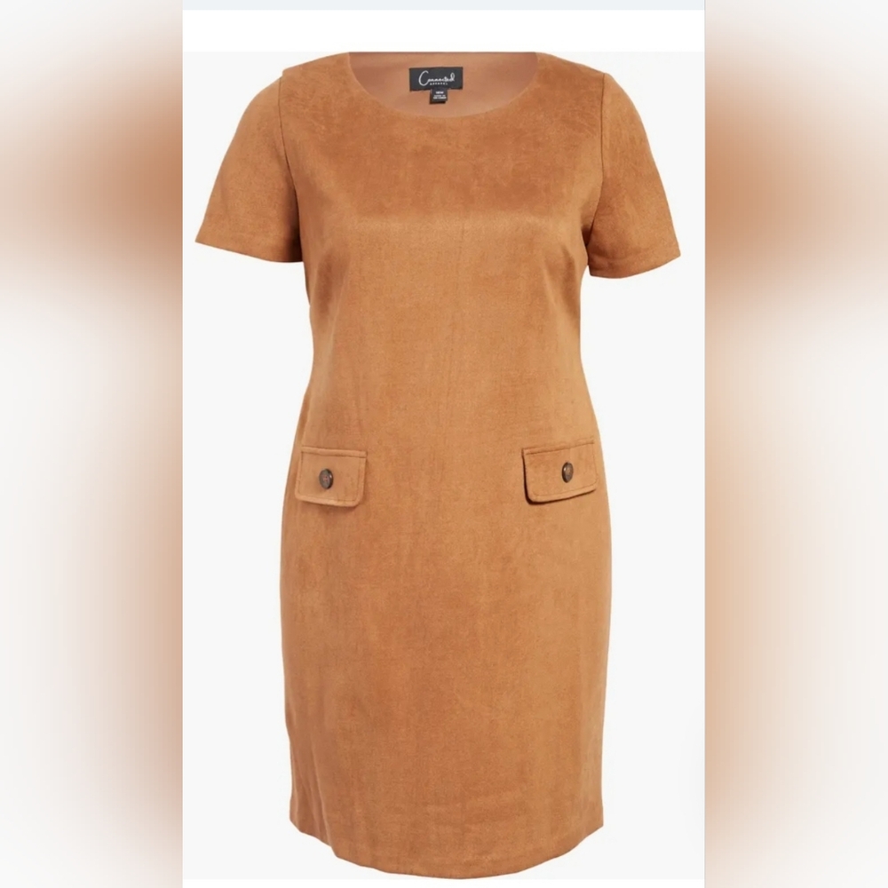 Connected Apparel Tan Short Sleeve Midi Dress